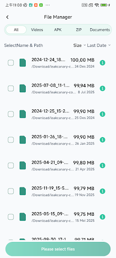 Large file manager screen mockup