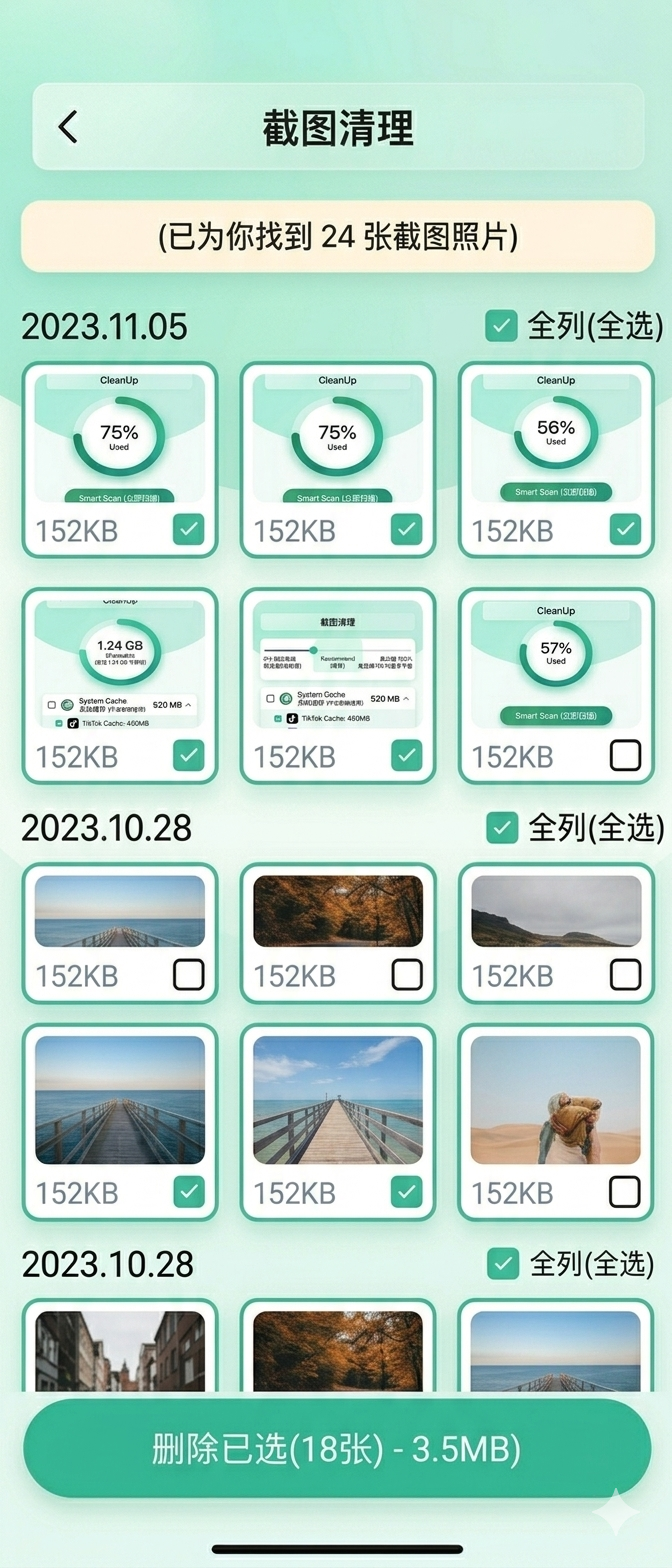 Screenshot cleanup screen mockup