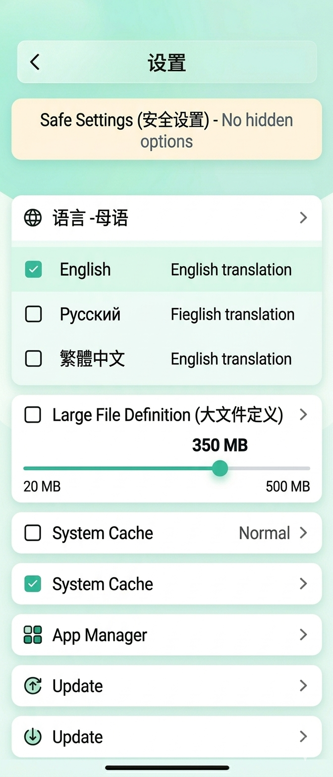 Settings screen mockup